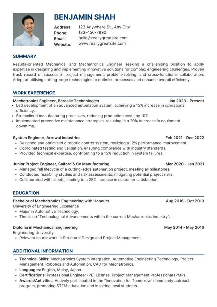 this is a chronological cv format sample in south africa